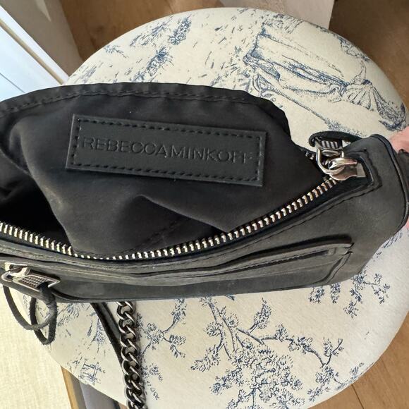 Rebecca Minkoff Crossbody Bag Avery Boho Gray Nubuck Suede Gunmetal Chain Strap - Picture 6 of 10